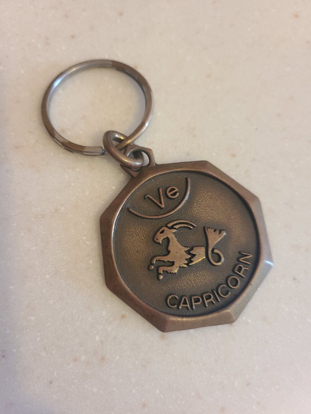 Vintage Capricorn Zodiac Keychain - Metal Bronze Tone